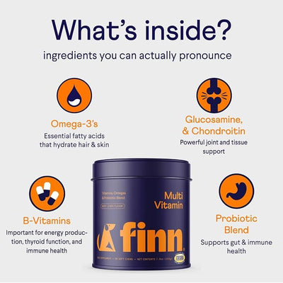 Finn All-in-1 Daily Multivitamin for Dogs | Probiotics & Omegas | 90 Ct | Glucosamine, Essential Vitamins & Minerals | NASC Certified | Vet-Formulated | All Ages & Breeds