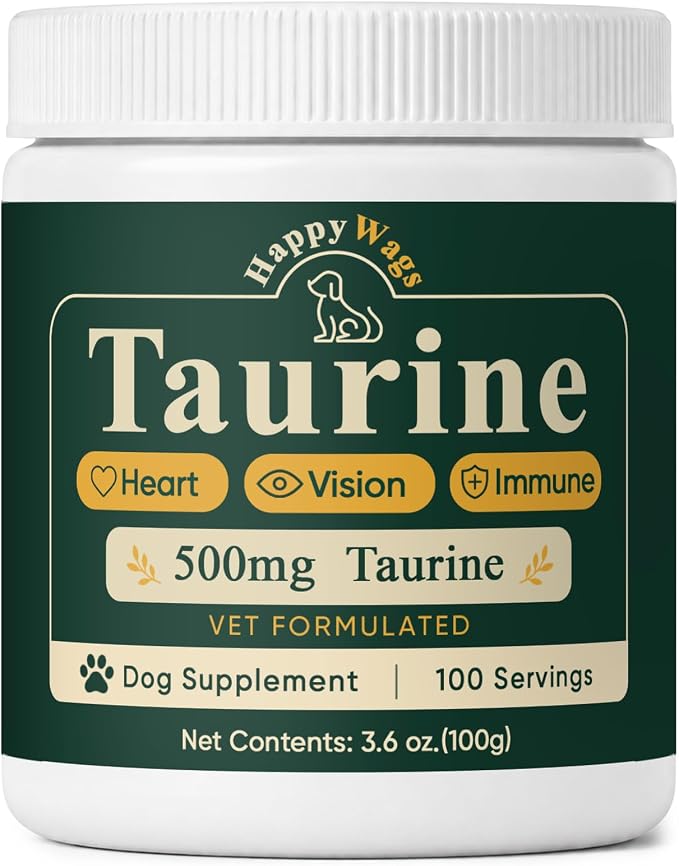 HappyWags Taurine Powder for Dogs, Taurine Supplement Support Vision, Heart & Immune, 100 Grams (1)
