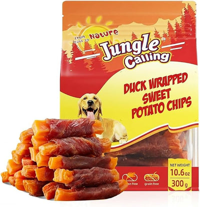 Jungle Calling Sweet Potato & Duck Dog Treats – Natural, Grain-Free Training Chewy Snacks for Small, Medium & Large Dogs, (10.6 oz)