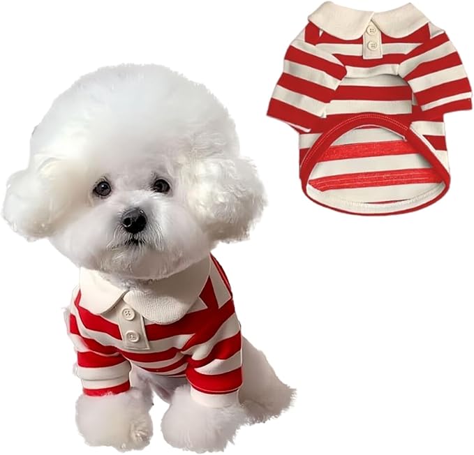 MANON ROSA Dog Clothes, Designer Boy Polo Shirt for Small Medium Dogs, Soft Puppy Outfit, Breathable Male Yorkie Chihuahua Shih Tzu Poodle Kitten Cat T-Shirt, Birthday Gifts - Red, M, Fit 5.5-8.8lbs