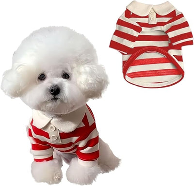 MANON ROSA Dog Clothes, Designer Boy Polo Shirt for Small Medium Dogs, Soft Puppy Outfit, Breathable Male Yorkie Chihuahua Shih Tzu Poodle Kitten Cat T-Shirt, Birthday Gifts - Red, L, Fit 8.8-12lbs