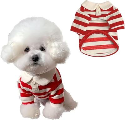 MANON ROSA Dog Clothes, Designer Boy Polo Shirt for Small Medium Dogs, Soft Puppy Outfit, Breathable Male Yorkie Chihuahua Shih Tzu Poodle Kitten Cat T-Shirt, Birthday Gifts - Red, S, Fit 3-5lbs