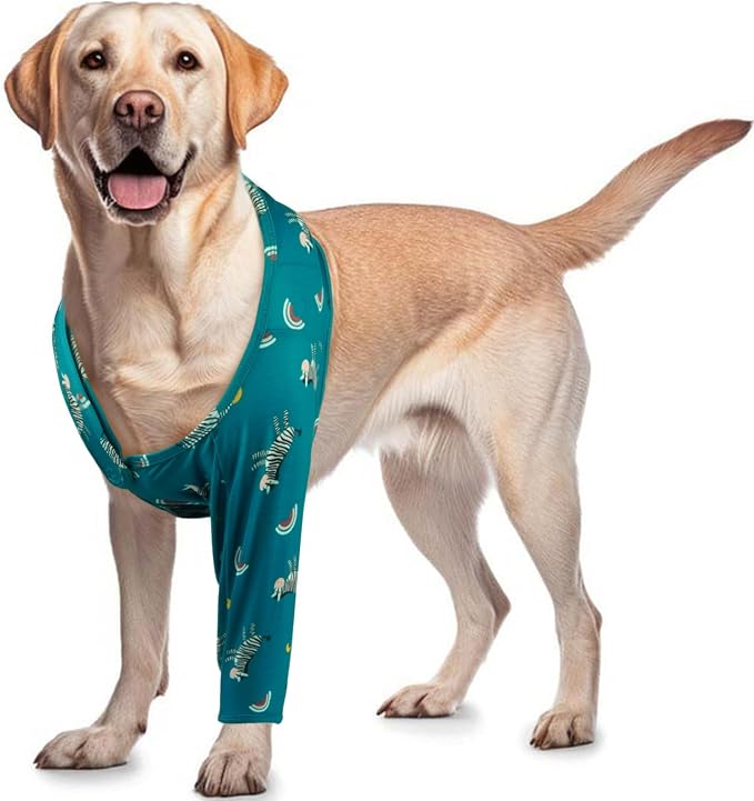 ROZKITCH Leg Sleeve for Dogs Front for Right Left Leg, Pet Prevent Licking Wound Elbow Protector, Recovery Suit Cone Collar Alternative for Sprain ACL CCL Arthritis Joint Care Zebra 3XL