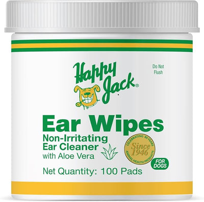 HAPPY JACK Dog Ear Wipes with Aloe Soothe Itch and Discomfort from Dog Ear Infection, Aloe Vera-Cucumber Pet Cleaner Wipes are Great for Pup's Itchy Relief, 100 Ct