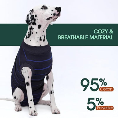 Kuoser Dog Surgery Recovery Suit, Soft Breathable Dog Recovery Suit for Female Spay Male Nueuter, Anti Licking Puppy Onesie Pet Surgical Suit for Dogs Abdominal Wounds Skin Disease, Blue Strips 2XL