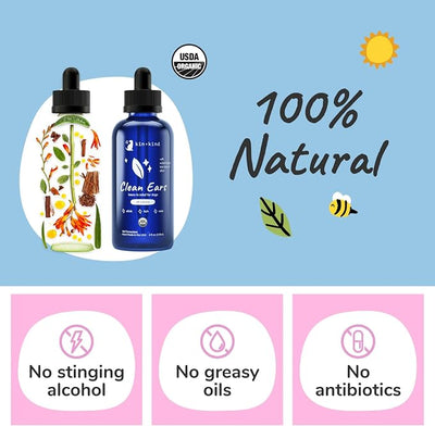 kin+kind Clean Ears - Natural Leave-in, No-Rinse Dog Ear Cleaner Solution - USDA Organic, Non-Greasy - 12 fl oz