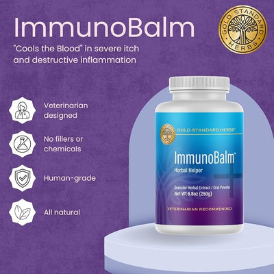ImmunoBalm Itch and Inflammation Relief for Dogs by Gold Standard Herbs, All Natural Granular Herbal Powder (250 gram)