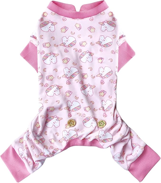 KYEESE Dog Pajamas Velvet Dog Pajamas Small Sized Dogs Dogs Pjs with Pink Unicorn Pattern Soft Doggie Jammies Stretchy Doggie Clothes Puppy Onesie Comfy Pet Coat Pet Costume, X-Small