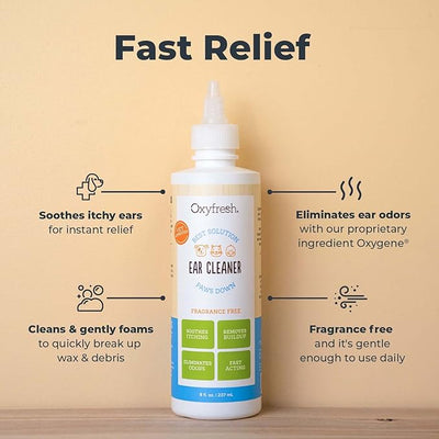 Oxyfresh Advanced Pet Ear Cleaner - Best Dog and Cat Ear Cleaning Solution - Helps with Yeast, Wax, Dirt & Itchy Ear Canal - Cleaning, Soothing, & Sting-Free Dog Ear Wash & Cat Ear Rinse - 8oz