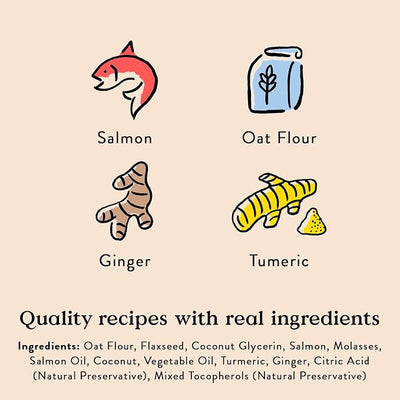 Bocce's Bakery Dailies Good Hair Dog Treats for Skin & Coat Support,Wheat-Free Dog Treats,Made with Real Ingredients,Baked in The USA,All-Natural Soft & Chewy,Salmon Recipe,6 oz,(Pack of 2)