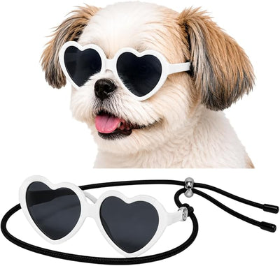 G016-1 Dog Pet Heart Costume Sunglasses for Small to Medium Breed (Up to 15 lbs, Heart White)