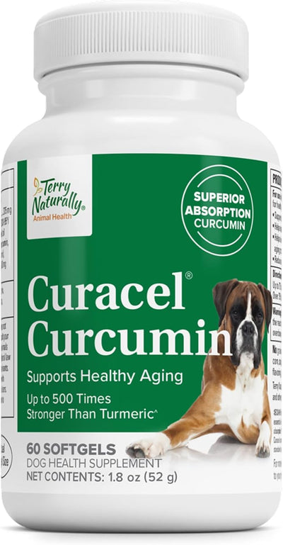 Terry Naturally Curacel Curcumin - Health Supplement for Dogs - Pet Curcumin Dog Supplies - Cellular Health Supplement with Antioxidants - 60 Softgels