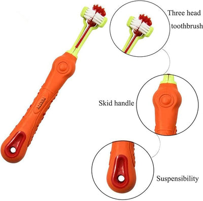 Orgrimmar 4 Pcs 3-Sided Pet Toothbrush Dog Cat Mouth Dental Teeth Care | Pet Brush for Bad Breath Tartar Cleaning