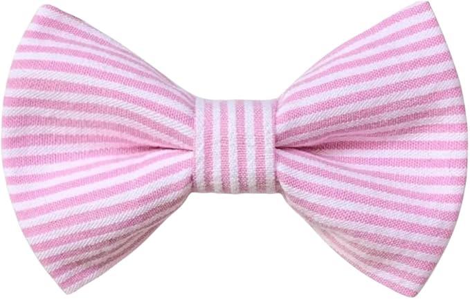 Detachable Dog Bow Tie, Slide-On Pet Bowtie for Collars, Stylish Durable Dog Lover Accessory Small, Medium & Large Dogs (Pink Seersucker, Small (3.5in Wide))