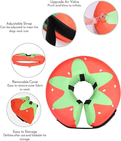 MIDOG Soft Inflatable Dog Cone,Donut E-Collar Alternative for After Surgery, Prevents Licking,Allowing Normal Eating & Vision,Comfortable Recovery Collar for Small Medium Large Dogs&Cats,Strawberry-XS