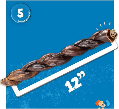 Jack&Pup Braided Gullet Sticks for Dogs | 12" Esophagus Dog Treats | Single Ingredient Beef Sticks (5 Ct)