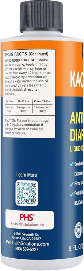 Dog Anti Diarrhea Liquid for Dogs & Puppies, 8 fl oz (236 mL) – Fast Acting Diarrhea Relief with 8% Kaolin, Upset Stomach, Firms Stool & Soothes Intestinal Discomfort