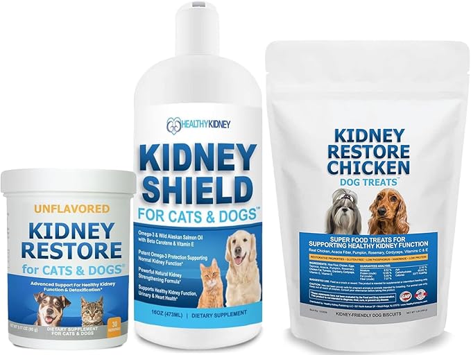 Kidney Restore Chicken Dog Treats for Kidney Support + Kidney Shield Dog and Cat Kidney Support Cats & Dogs Unflavored for Supporting Normal Kidney Function