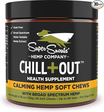 Super Snouts Chill + Out– 30 Soft Chews – Calming Chews for Dogs and Cats Help Maintain Your Pet’s Emotional Balance – Made in the USA