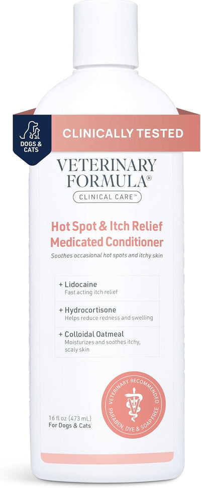 Veterinary Formula Clinical Care Hot Spot & Itch Relief Cat & Dog Medicated Conditioner, 16 oz – Oatmeal Conditions Skin for a Lustrous Coat, Formulated to Help Alleviate Itchy Skin