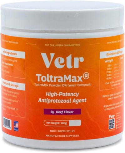 Vetr's Toltramax Toltrazuril Powder for Horses, Dogs, Cats, 100g (10.0%, Beef)