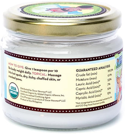 CocoTherapy Organic Virgin Coconut Oil, 8 Ounces, Natural Supplement for Dog Skin Coat Digestion and Immunity
