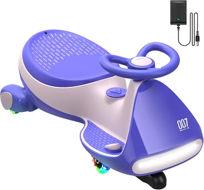 FanttikRide N7 Pro Electric Wiggle Car with Pedal, Rechargeable Battery, CyberWiggle, 2 in 1 Swing Car, 2 Speeds Max 4 Mph, Anti-Rollover, Flashing Wheels, Bluetooth, Ages 3+, 150 Lbs, Pink