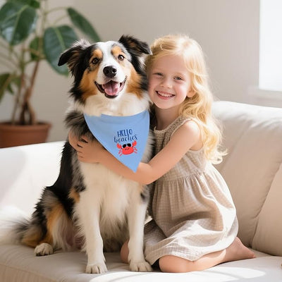 Hello Beaches Funny Dog Bandana, Summer Crab Dogs Costume for Boy Girl, Blue Outdoor Ocean Beach Vacation Pet Scarf Accessories, Nautical New Pet Birthday Gifts for Dogs Lovers Crab Lovers