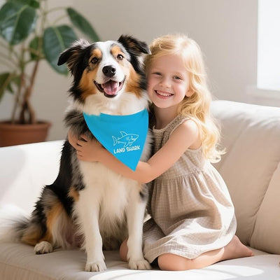 Land Shark Funny Dog Bandana, Cute Summer Ocean Dogs Bandana, Blue Shark Pet Scarf Accessories for Boy Girl, Sharkdog Outdoor Hiking Beach Bandanas, New Pet Birthday Gifts for Dogs Lovers