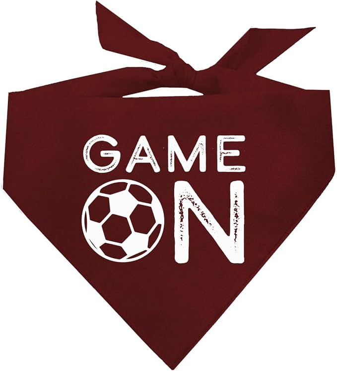 Game On Soccer Dog Bandana | 100% Cotton Adjustable Triangle | Made in USA | Soccer| Sports | Biggest Fan | Game Day | Dark Red, One Size (1073)