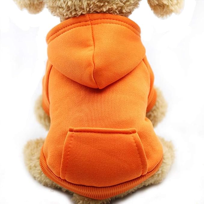 Jecikelon Soft Dog Hoodies for Small Dogs, Fleece Puppy Sweatshirt with Pockets, Warm Winter Cold Weather Coats for Pet Cat, Cute Clothes Puppy Costume (Orange, X-Large)