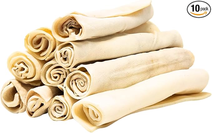 hotspot pets 8-9 Inch Large Rawhide Dog Chew Rolls (10 Pack) - Made from Grass Fed Cows - Great for Dental & Oral Care for Aggressive Chewers Large Dogs