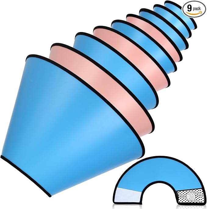 Paterr 9 Pcs Soft Dog Cone Collar Adjustable Protective for Pet Flexible Plastic Cone for Dog After Surgery Recovery E Collar for Wound Healing Small Medium Large(Colorful)