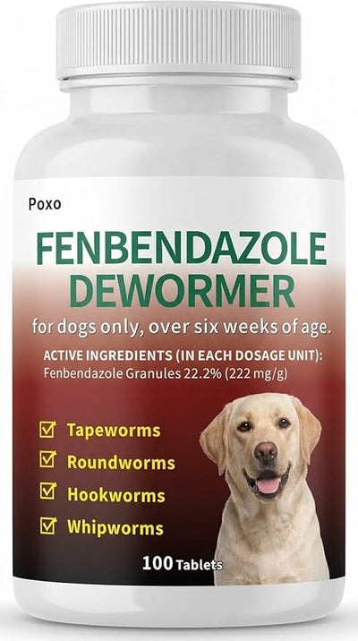 Dog Dewormer with Fenbendazole for Dogs, Broad-Spectrum, Safe for Puppies 6 Weeks & Older, 100 Tablets