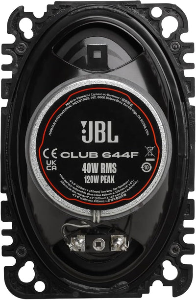 JBL Club 644F - 4"x 6" (100mm x 152mm) Two-Way Car Speaker, 40W RMS, 120W Peak, Sensitivity (@ 2.83V): 92dB, Frequency Response: 75Hz – 20kHz, Nominal Impedance: 3.0 ohms
