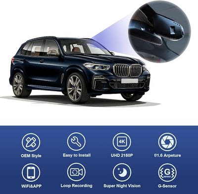 Fitcamx 4K Dash Cam Suitable for BMW X5 2023 2022 2021 2020 2019 G05 Xdrive50i 40i M50i Sdrive40i (Model A), Integrated OEM Style, UHD 2160P Video WiFi, G-Sensor, Loop Recording, Plug&Play, 64GB Card
