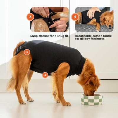 Suitical Recovery Suit for Dogs - Dog Surgery Recovery Suit with Clip-Up System - Breathable Fabric for Spay, Neuter, Skin Conditions, Incontinence - XXL, Black