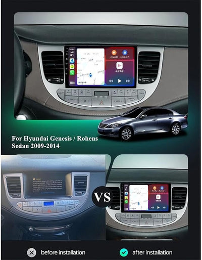 Android 13 Car Stereo for Hyundai Genesis 2009-2014, 2+64GB, 9-inch Touchscreen with CarPlay Android Auto, GPS Navigation, Bluetooth, WiFi, FM Radio, AHD Backup Camera