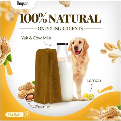 Dogsee Himalayan Yak Chews with Peanut Butter (Monster- 3 Chews) 60% Protein, Support Muscle Growth in Dogs Fight Plaque & Tartar Dog Treats Healthy Dog Chews for Teeth Cleaning