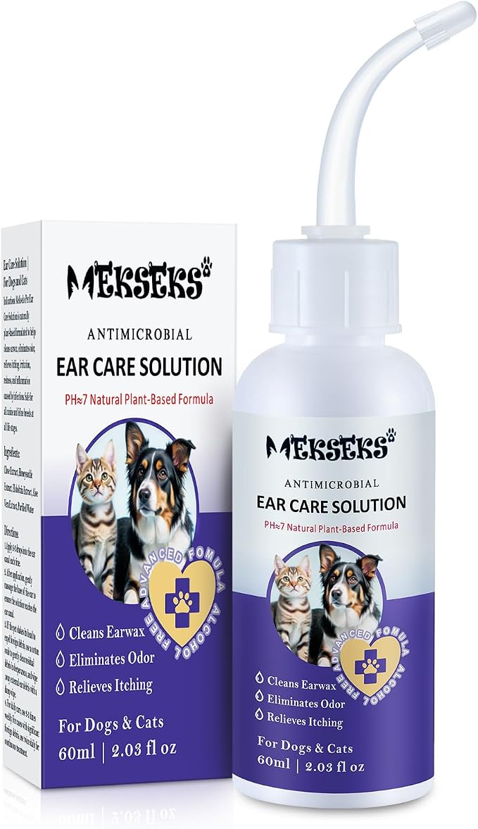 Dog Ear Cleansing Solution Ear Infection Treatment Drops for Dogs Cats Ear Cleaner Wash, Relieves Itchy Ears Redness, Removes Earwax Debris Odor, Gentle Natural 2.03 fl oz