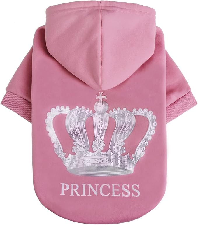 EXPAWLORER Princess Dog Soft Hoodie Sweater Fleece Sweatshirt Cold Weather Pet Clothes, Pink, Small Dog