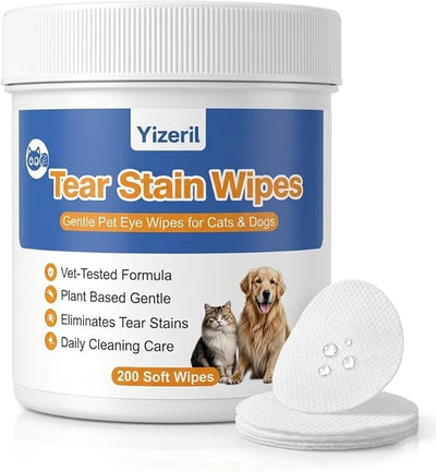 Dog Eye Wipes - 200 Count Pet Tear Stain Wipes for Dogs and Cats, Soft Round Pads for Daily Eye Cleaning Discharge Crust Debris