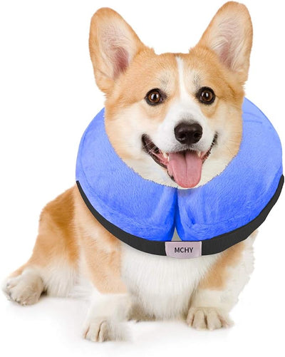 MCHY Inflatable Dog Cone,Adjustable Recovery Collar for Dogs After Surgery,Prevent from Biting & Scratching,Not Block Vision (Blue, M-Neck 10''- 14'')