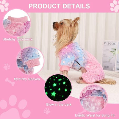 Pajamas for Small Dogs, Glow in Dark Tie Dye Unicorn Dog Sweater, Super Soft Velvet Material Chihuahua Yorkie Tiny Dog Clothes Outfits (Small,Star)
