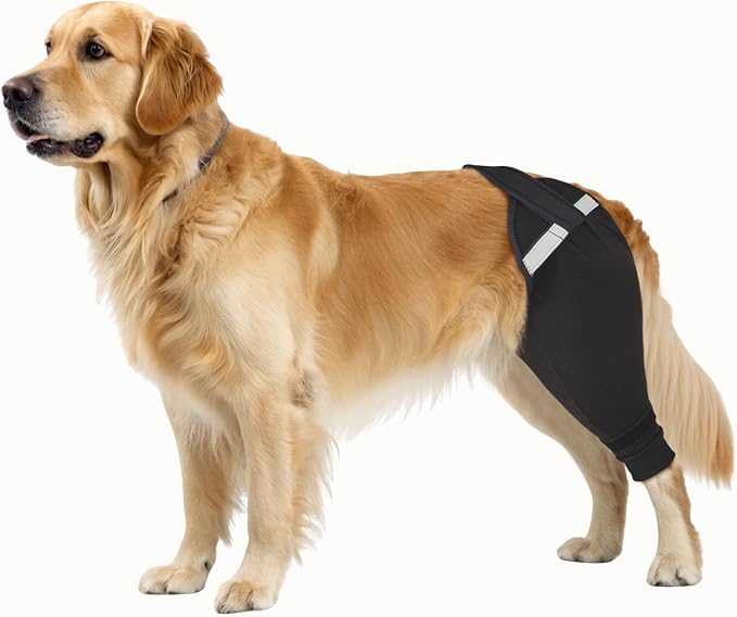 Dog Rear Leg Sleeve to Stop Licking, Upgraded Hind Leg Cover to Stop Slipping, for TPLO Surgery, Skin Conditions, Wounds, Breathable Soft Fabric, Dog Cone Alternative, Right, XS, Black