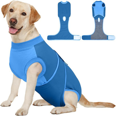 Kuoser Dog Recovery Suit Female, Male Neuter, Postpartum Care, Blue XL, Cotton and Spandex Blend, All Breed Sizes, X-Large (Back: 20.1" - 24.8"; Weight: 42 - 75LB)