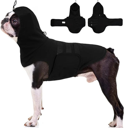 Dog Anxiety Calming Vest, Dog Calming Vest with Ear Cover, Adjustable Anxiety Jacket for Dogs, Dog Compression Shirt Anxiety for Separation, Fireworks, Noise, Vet Visits (Black, L)