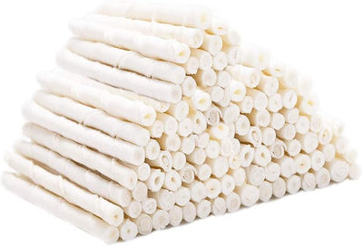 MON2SUN Dog Rawhide Twist Sticks Natural 5 Inch Thin Sticks Rawhide Chews Treats for Puppy and Small Dogs 120 Count