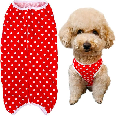 Dog’s Recovery Suit Post Surgery Shirt for Puppy, Wound Protective Clothes for Little Animals(red spot-xs)