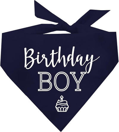 Birthday Boy with Cupcake Dog Bandana | 100% Cotton | Made in USA | Birthday | Pawty | Party Theme | Celebration Supplies | Photoshoot | Navy, One Size (214)